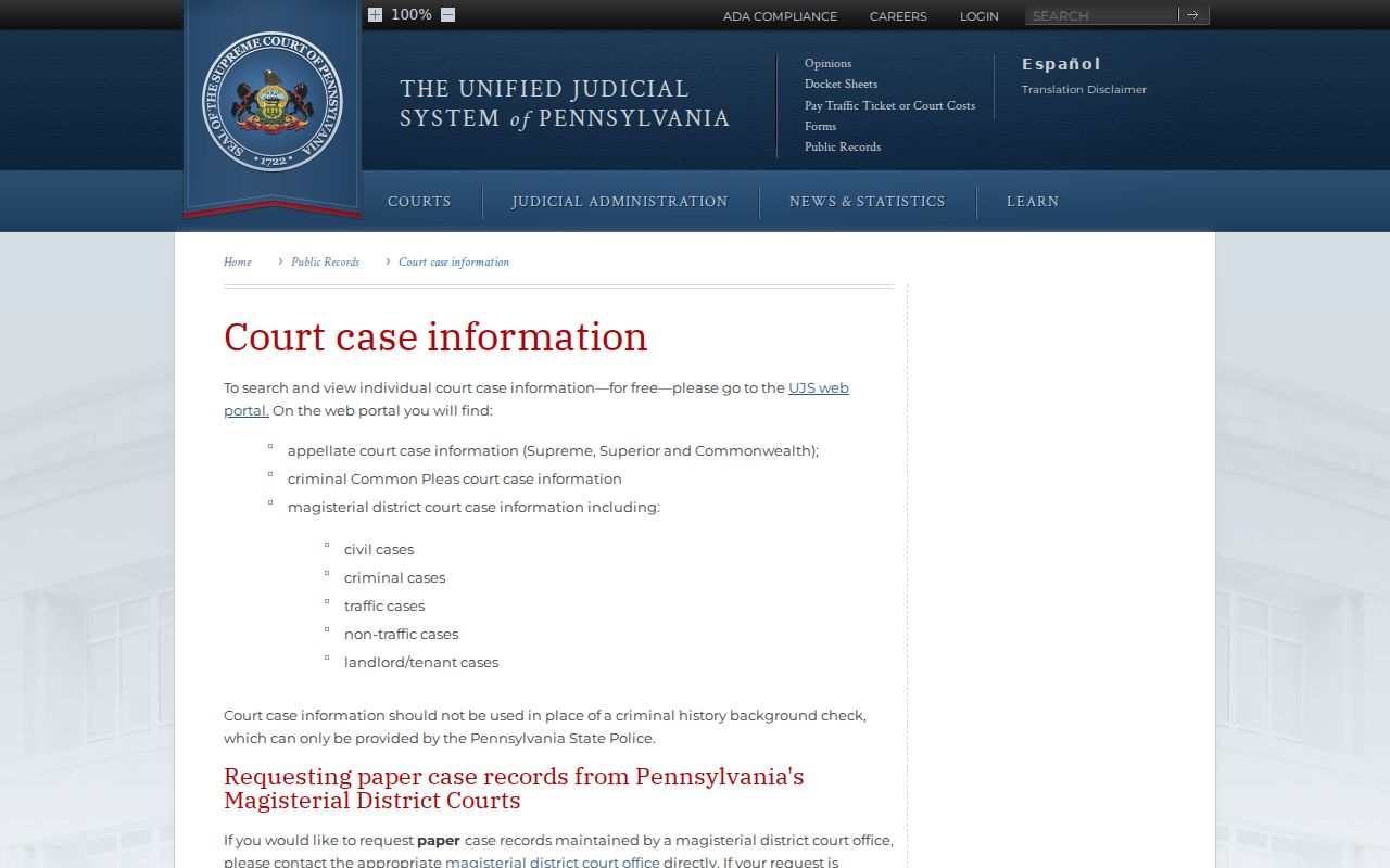 Official access guidance for Northampton County criminal court case records