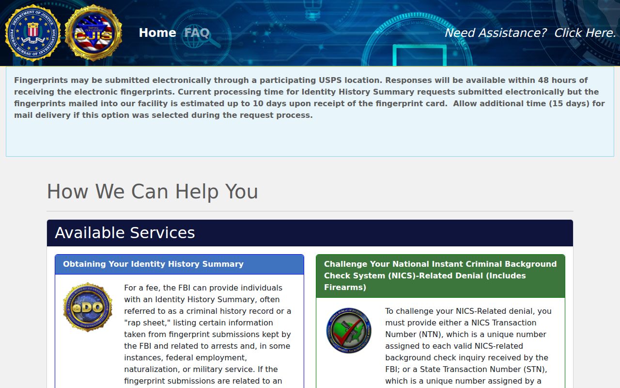 Northampton County criminal history self-review through the FBI identity-history portal