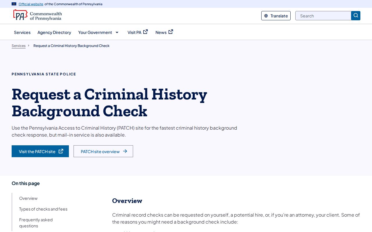 Northampton County criminal history check types from Pennsylvania State Police