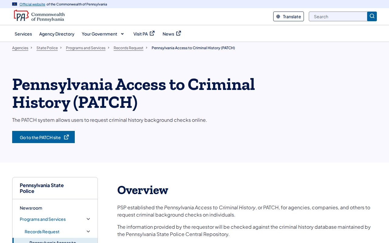 Northampton County criminal history PATCH request outcomes and timing
